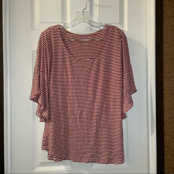 Hannah Tops - Hannah Red/White Striped 3/4 Sleeve Blouse size Large